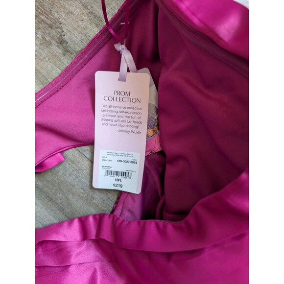 Johnny Wujek Sangria Sequin Hot Pink Prom Dress Size 18PL Strapless Bow In Back - Picture 5 of 6